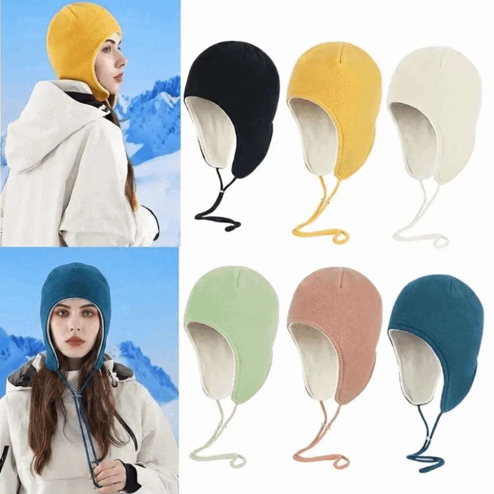 Simple Adjustable Ear Flap Hat Windproof Drawstring Ear Protection Cap Double-layer Pullover Cap Fleece Hat Men