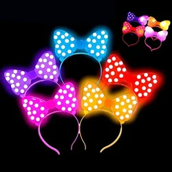 5/10Pcs LED Light-Up Girls Polka Dot Bowknot Headband Flashing Luminous Bow Headband for Glowing Parties Fancy Plastic Headband