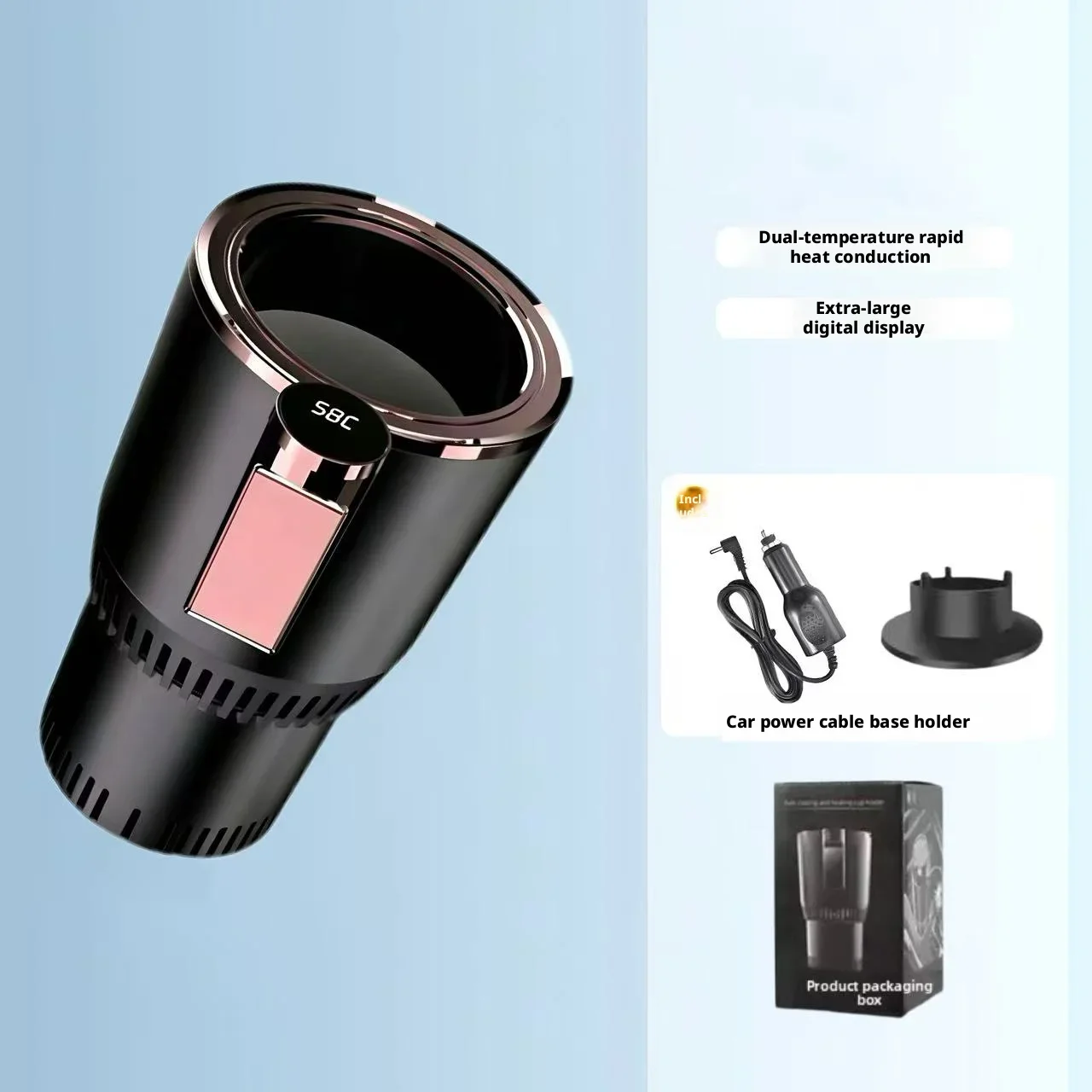 Digital Display 2 In 1 Car Heating Cooling Cup Holder Fast Refrigeration Warmer Cooler Auto Drink Can Coffee Milk Thermostat Cup