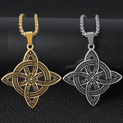 Silver Color Stainless Steel Pattern Witch Knot Pendant Necklace Celtic Knot Lucky Jewelry Christmas Gift for Friends Family