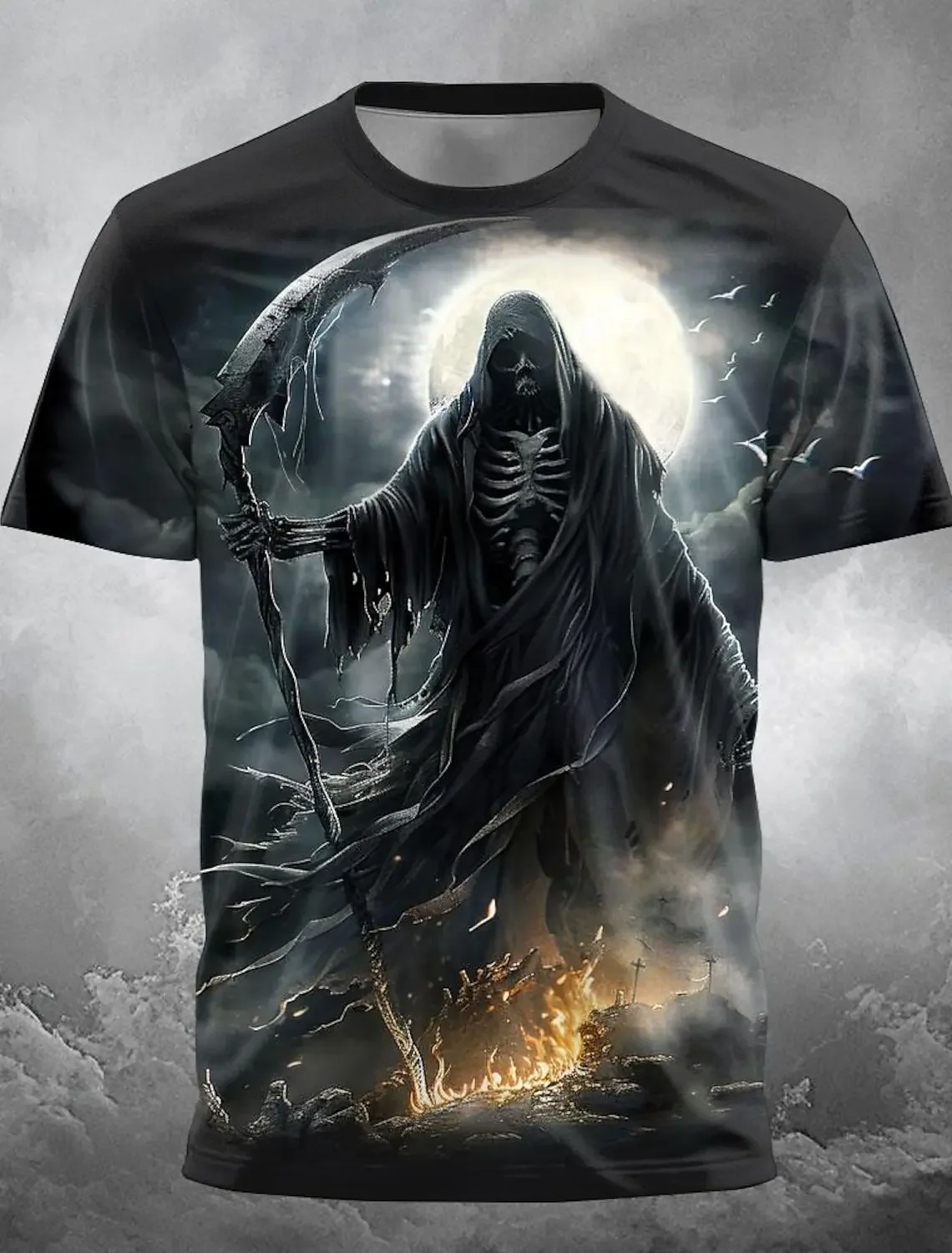 Fire Reaper Designer Gothique Hommes Impression 3D T-shirt Tee Party Street Manches Courtes Col rond Chemise Été Printemps Vêtements Vêtements