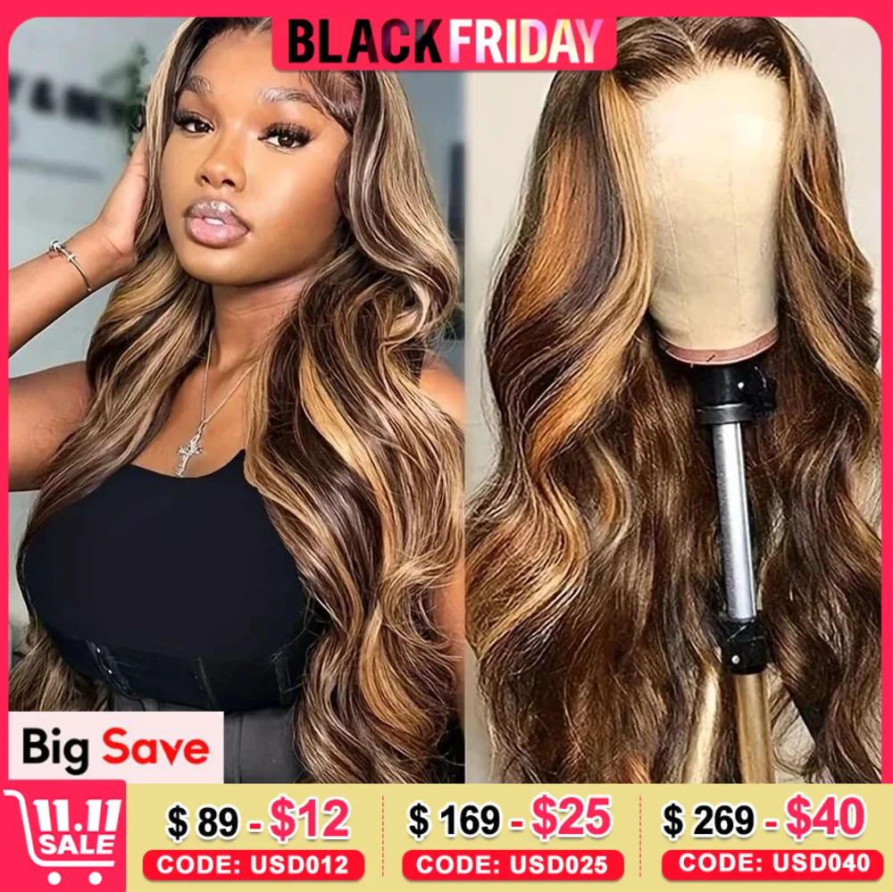 180% Gęstość P4/27 Ombre Highlight Wigs 13x4 13 6 Lace Frontal Wig Body Wave Human Hair Wig For Women 4x4 HD Lace Front Wigs