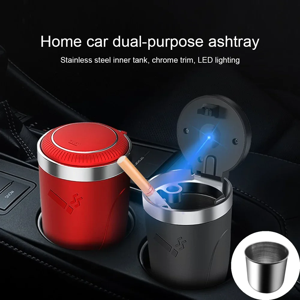 1Pc Car Ashtray with LED Light Press-type Car Interior Decoration Multi-functional Car Cigarette Ashtray