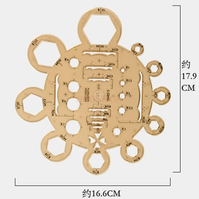1pcs Arc template radius hexagonal screw nut template ruler design drawing drawing mold ruler drawing circular graphic ruler