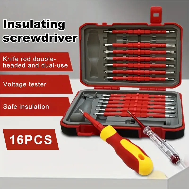 

Double Head Insulated Screwdriver Set 1000V 16PCS Electrician Repair Household Cross And Flat Head Screwdriver Combination Set