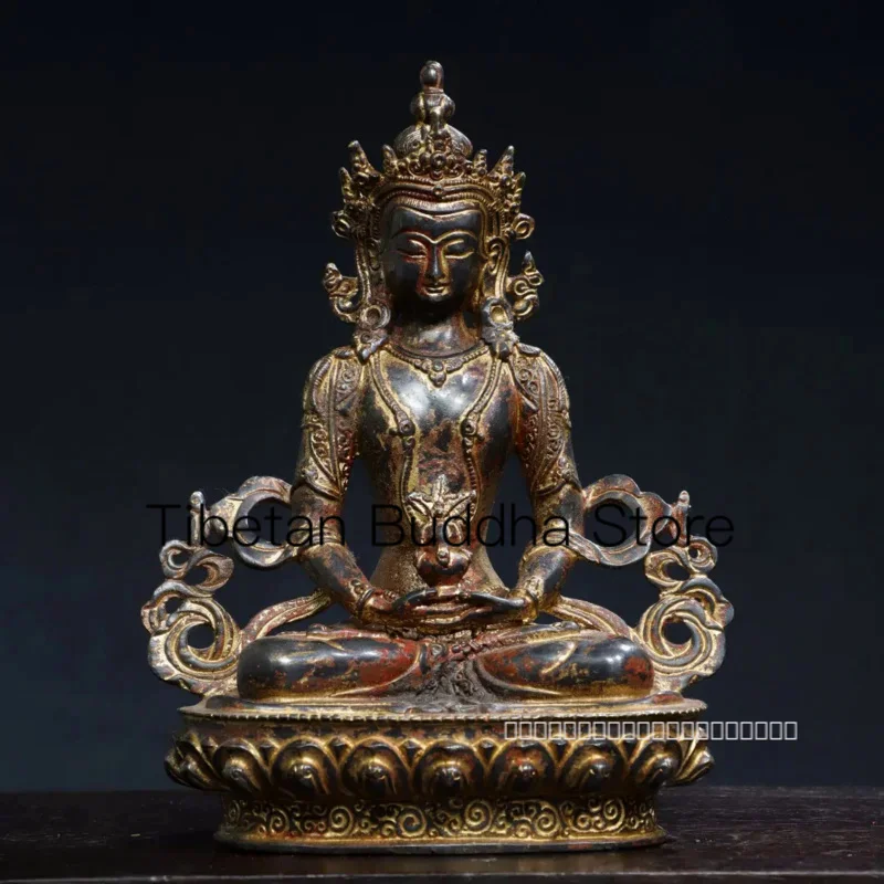 

21cm Nepalese Tibetan Bronze Clay, Gold, and Vermilion Painted Longevity Buddha Tara Ornament