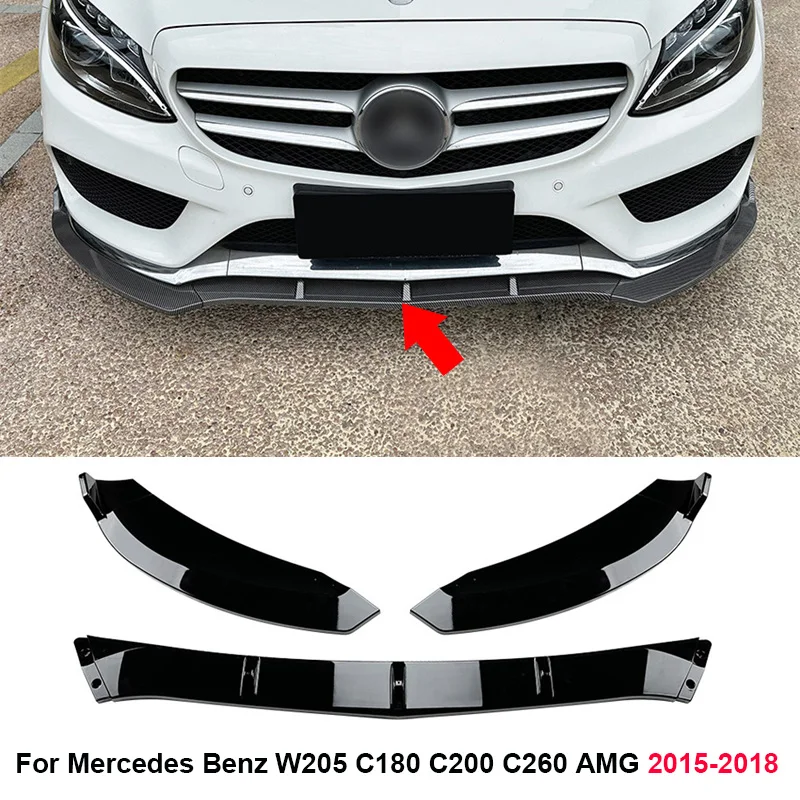 For Mercedes Benz W205 C180 C200 C260 AMG 2015-2018 Car Front Chin Bumper Lip Side Spoiler Splitter Cover Guard Kit Protector