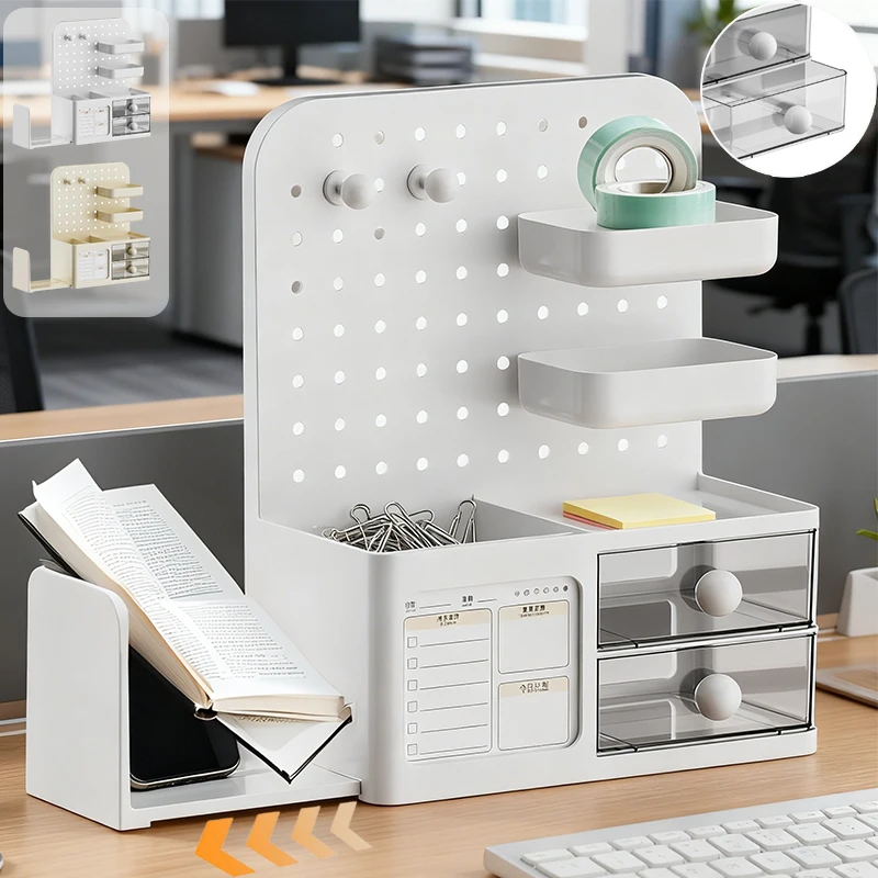 

Creative Desk Organiser with Drawer Hangable Board Space Saving Scalable Bookshelf Multifunctional Sundries Sorting Storage Rack