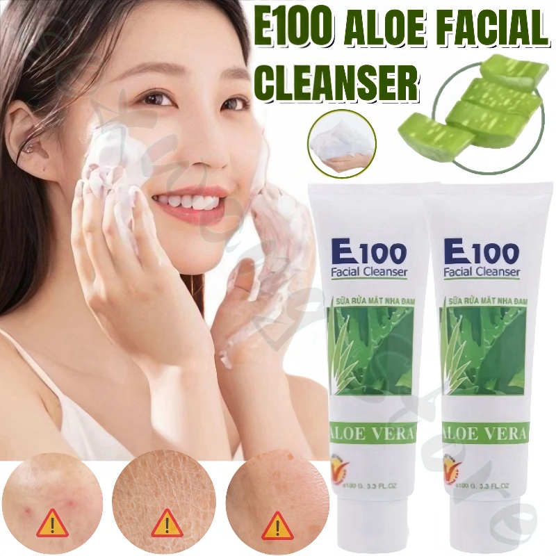 

E100 Aloe Vera Facial Cleanser cleans pores, is gentle and non-irritating, moisturizing and deep cleansing cleanser 100g