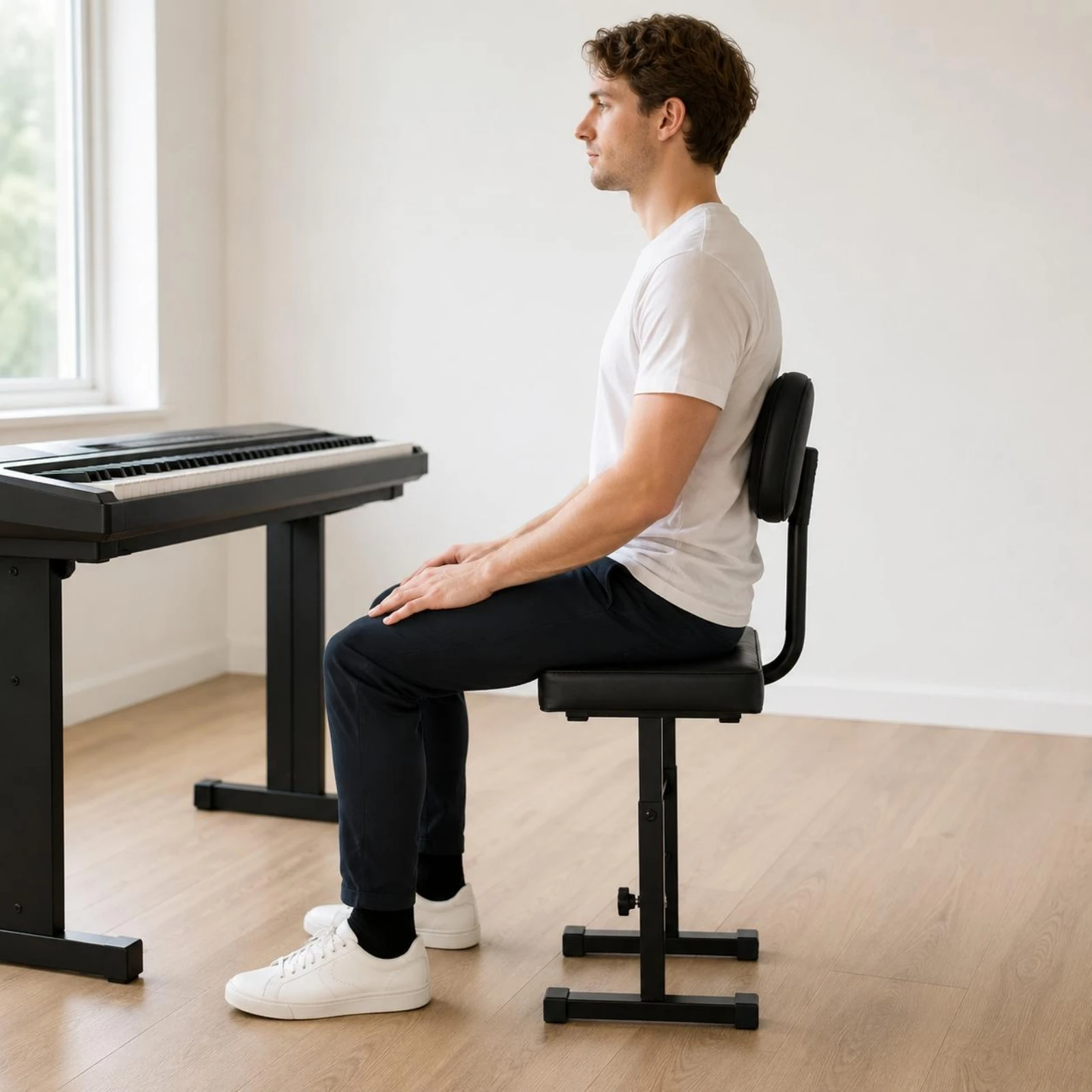 

Keyboard Stool Matte Black Piano Stool with Backrest Piano Bench with Backrest Metal Frame Keyboard Bench Seat