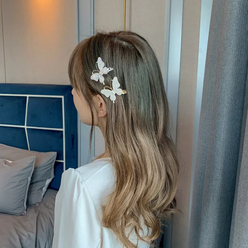 Franja clipe brilho moverá simulação borboleta hairpin para mulheres menina cocar strass duckbill clipe segurar acessórios de cabelo