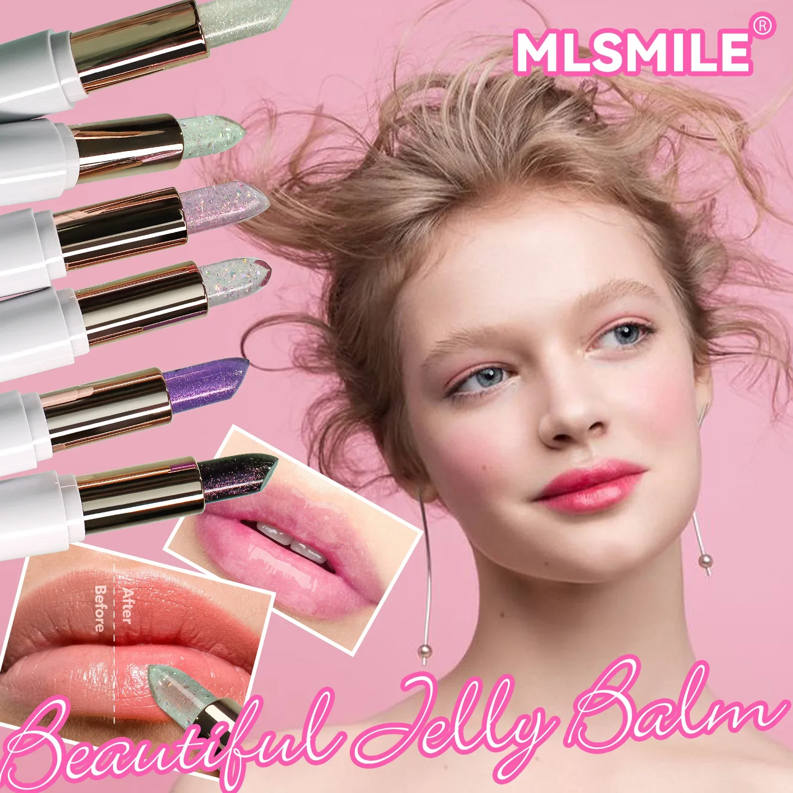 

MLSMILE New Color Changing Lipstick Sequins Pearl Shine Moisturizing Waterproof Long-lasting Fashion Party Stage Lipstick 4g