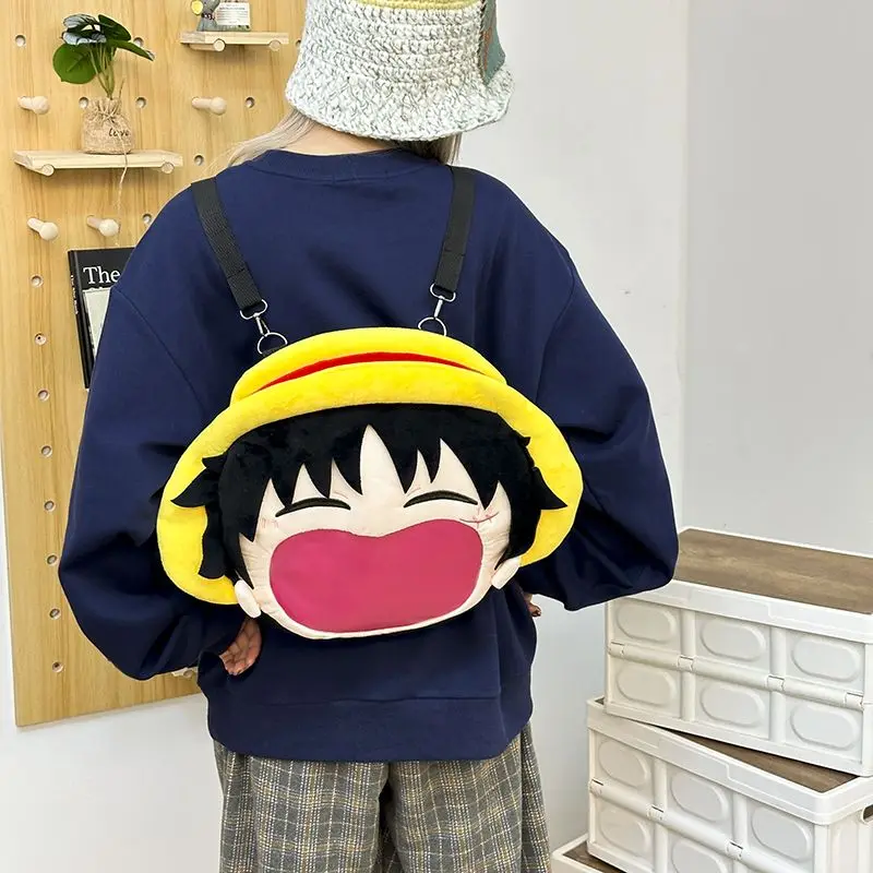 Cartoon One Piece Monkey D. Luffy Plush Pain Bag anime Cartoon Peripheral Backpack One shoulder Crossbody Bag Storage Bag