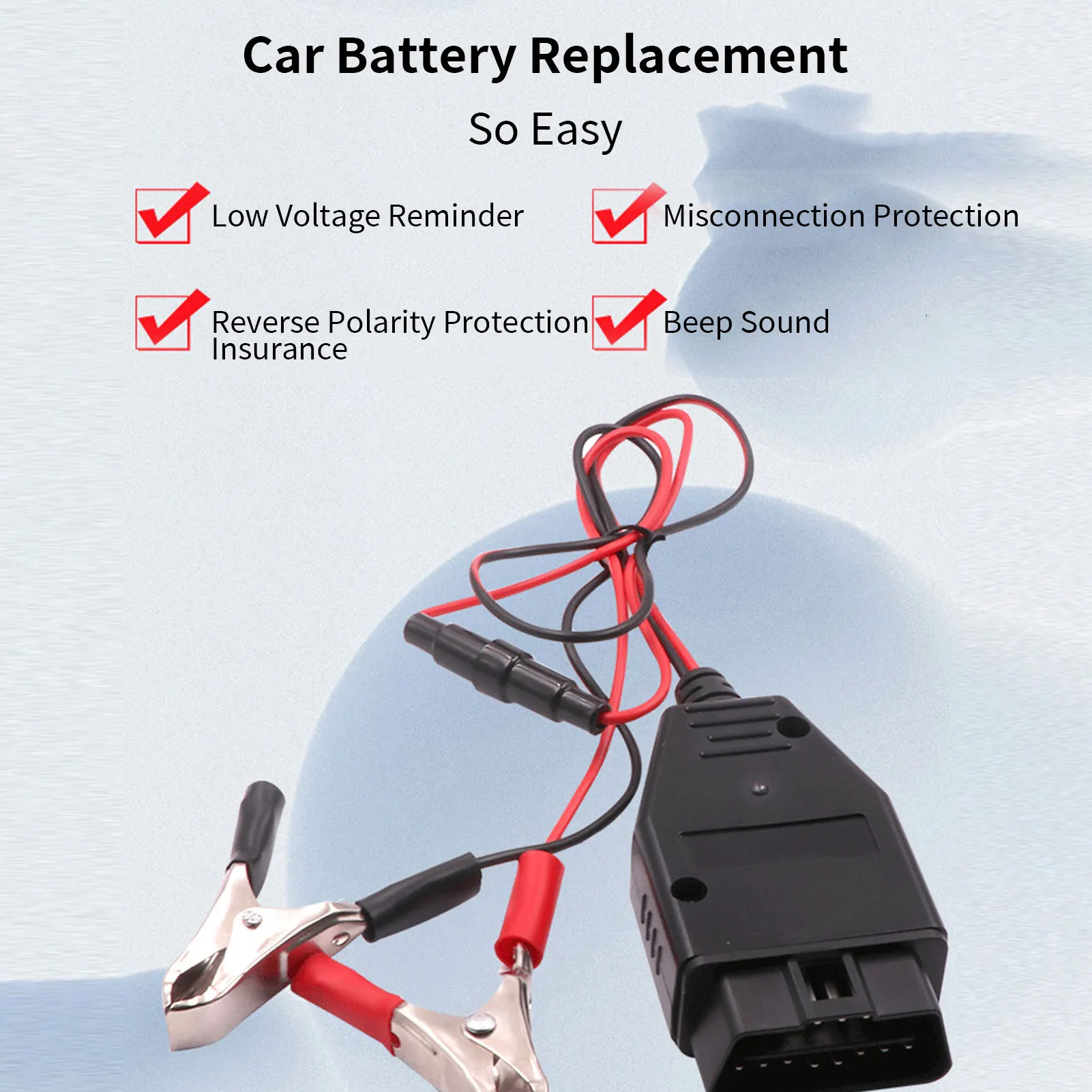 OBD Memory Saver Cable Vehicle Diagnostic Cable Car Computer Power Off Memory With Clips Automotive Battery Replacement Tool