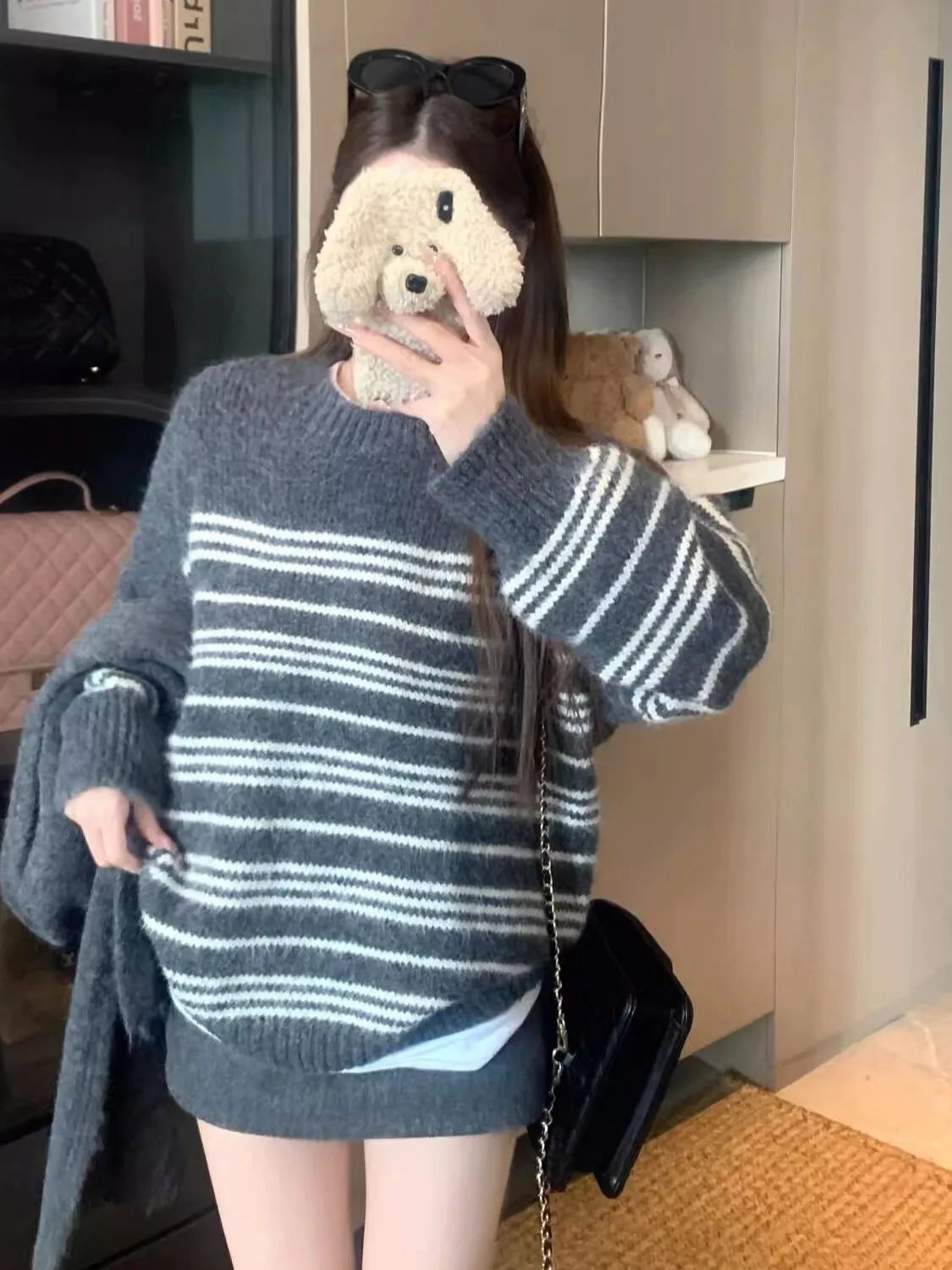 Maglione pullover coreano Sle rotondo Ne Thiened Sciarpa dimagrante casual autunno inverno Faion da donna a righe larghe calde