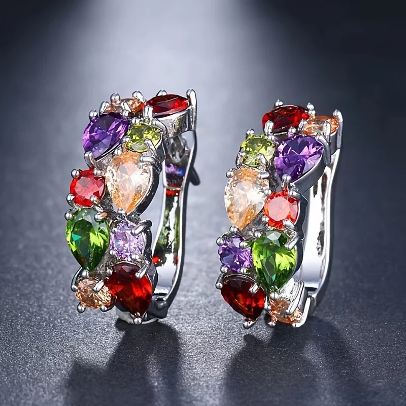 Elegant Teardrop Shaped Multi-color Synthetic Zirconia Earrings Perfect Birthdays Holidays Parties Ideal Gift Women Accessories