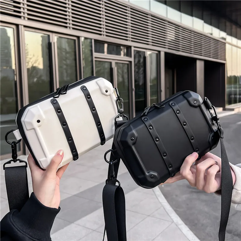 New Men Bag Fashion Design Zipper Simple Personality  Solid Color Mini Square Bag Cool PU Material Handsome Crossbody All-match