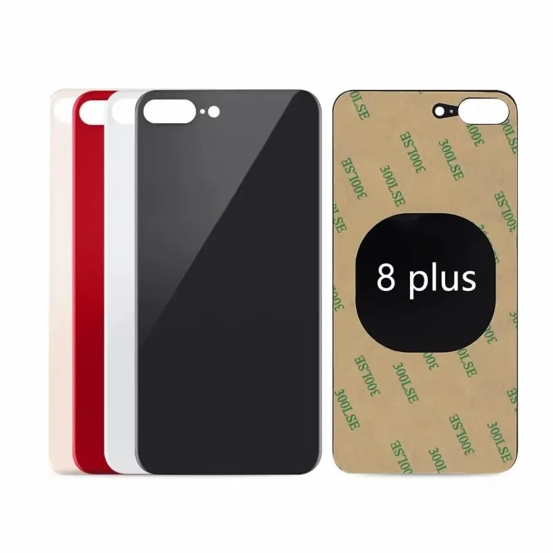 Vidrio trasero + pegamento 3M para IPhone 8-8Plus, cubierta trasera de cristal, reemplazo rápido, carcasa de alta calidad, cubierta de batería, vidrio trasero con orificio grande