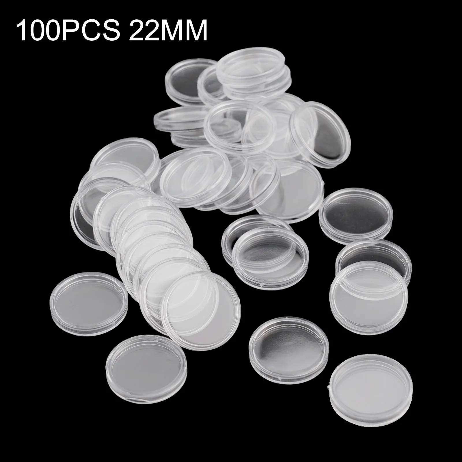 

100pcs Clear Round Plastic Coin Capsules 22mm Diameter with Crescent Opening for Coin Protection and Organized Storage