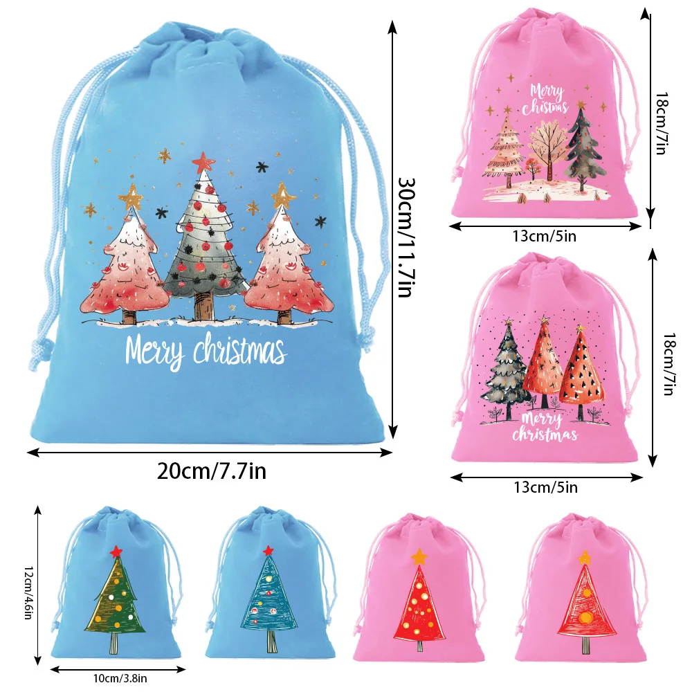 21pcs/lot Children's Candy Gift Packaging Bags Santa Claus Christmas Tree Velvet Drawstring Pouches Mixing Colors And Sizes