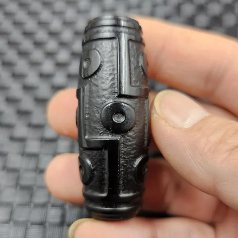 

Hetian Nine-Eyed Dzi Loose Ink Jade Pendant Necklace Bead Handheld Piece