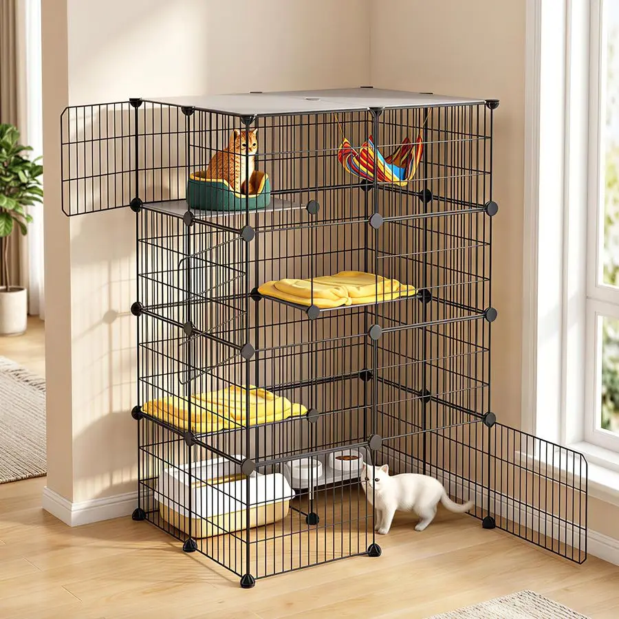 

4Tier 47.2 Inch Large Cat Cages DIY Cat Playpen Detachable Metal Wire Kennels Cat Crate Exercise Extra Place Ideal for 12 Cat