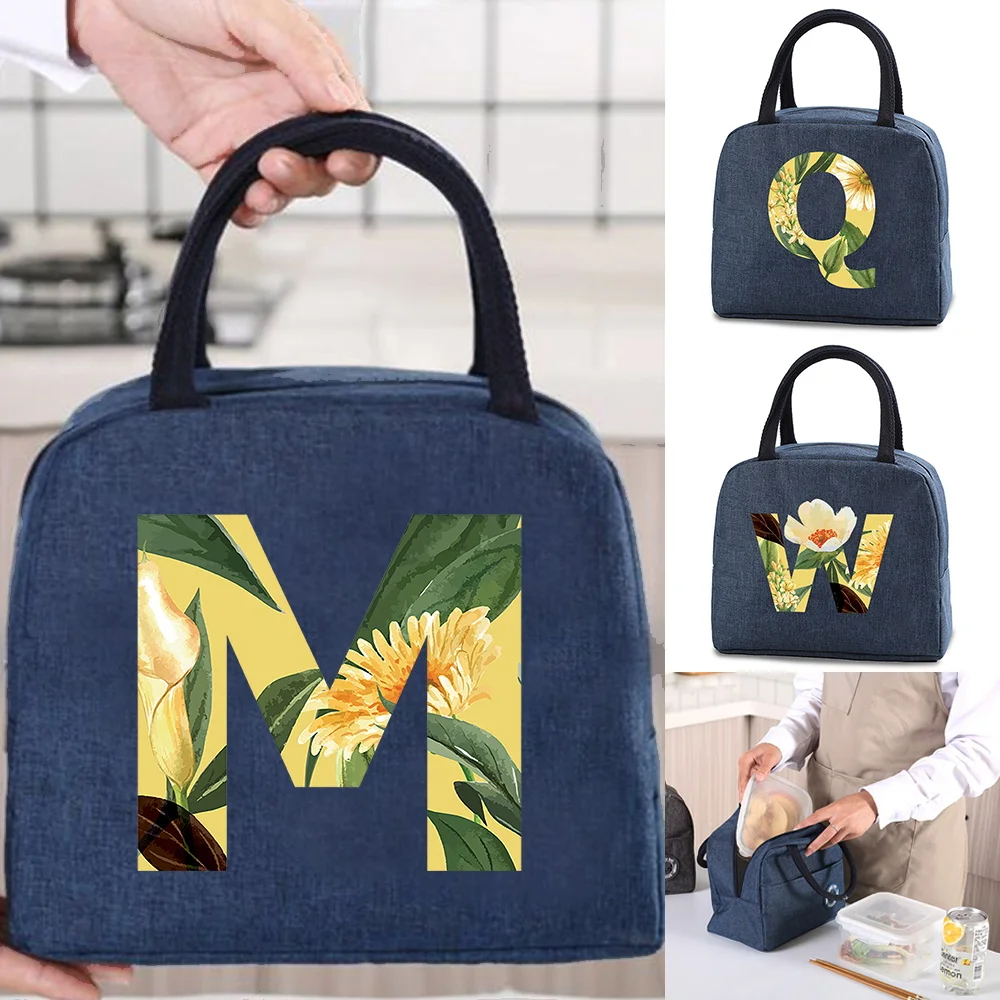New Large Capacity Floral Letter Printing Insulated Lunch Bag Office Worker Picnic Daily Meal Prep Bag Zipper Storage Lunch Pack