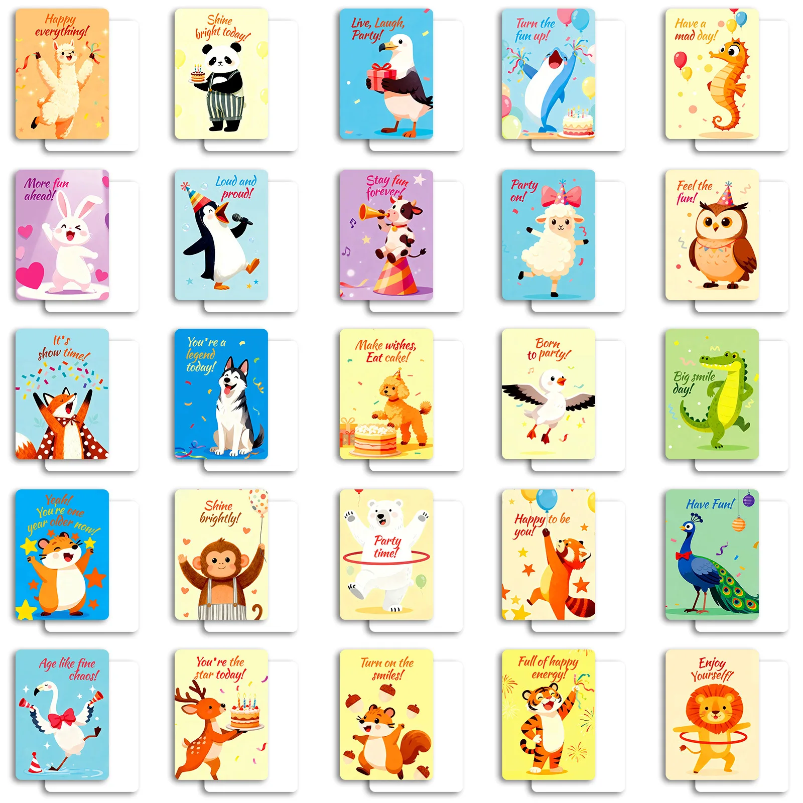 50PCS Animal Theme Happy Birthday Greeting Cards Cute Cartoon Gift Decoration Cards Beautiful Meal Box Card Set