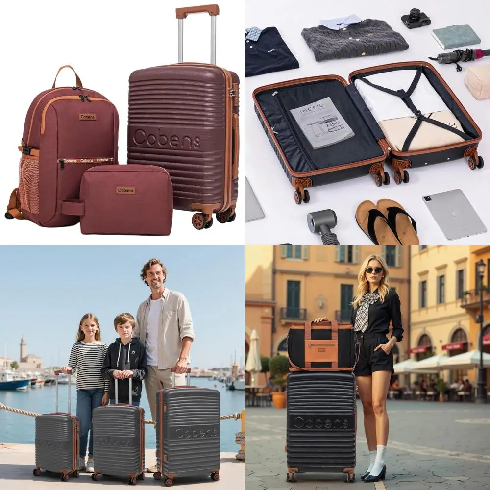 

20 Burgundy Hardshell TSA-Lock Luggage Set, Lightweight Airline Approved Suitcase with Wheels