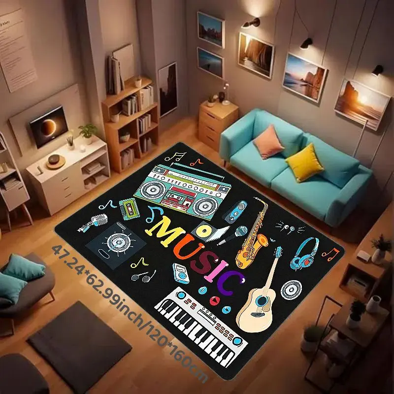 Flannel Printed Music Instruments Rug Colorful Design Soft Fleece Floor Mat Living Room Carpet Kids Playroom Decor Rugs