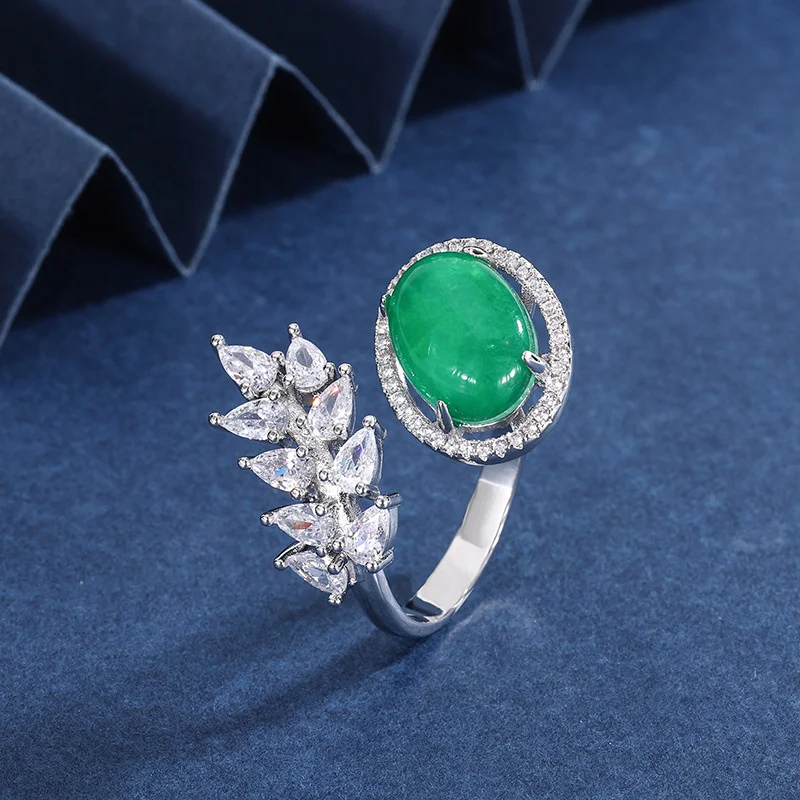 brand genuine Luxury real jewels New Korean version ins fashion popular simulation emerald plain face opening adjustment main st