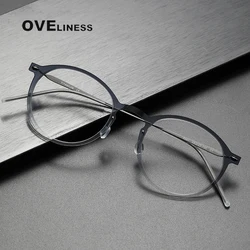 Vintage Acetate Titanium Eyeglasses Frame Men 2023 Round Myopia Prescription Glasses Women Retro Optical Glasses Frame Eyewear