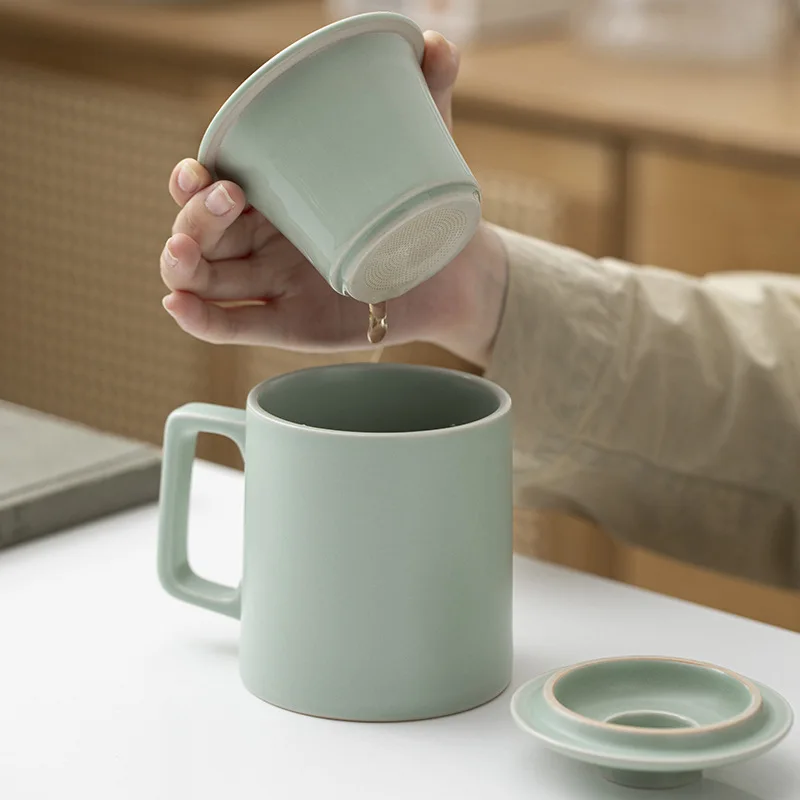 

Chinese Style Ceramic Mugs, Home Personal Office Creative Teacup With Cover, Filtered Tea Water Separation, Tea Cups, 400ml, 1Pc
