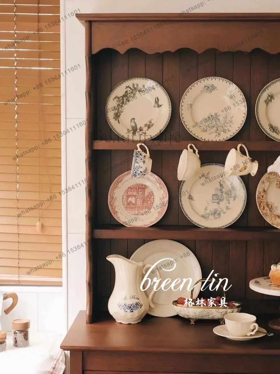 

French medieval solid wood side cabinet/American country walnut display home storage decoration