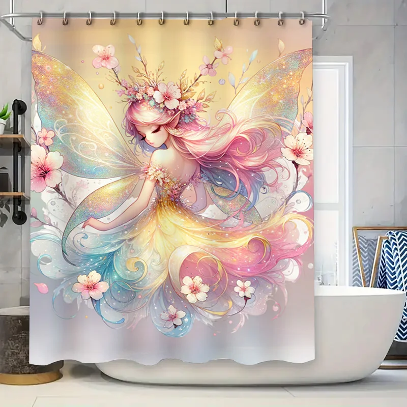

Занавеска для душа с розовым цветком и принтом единорога, декоративная водонепроницаемая подкладка для ванной комнаты, набор для детских ванных комнат, красивый дом D