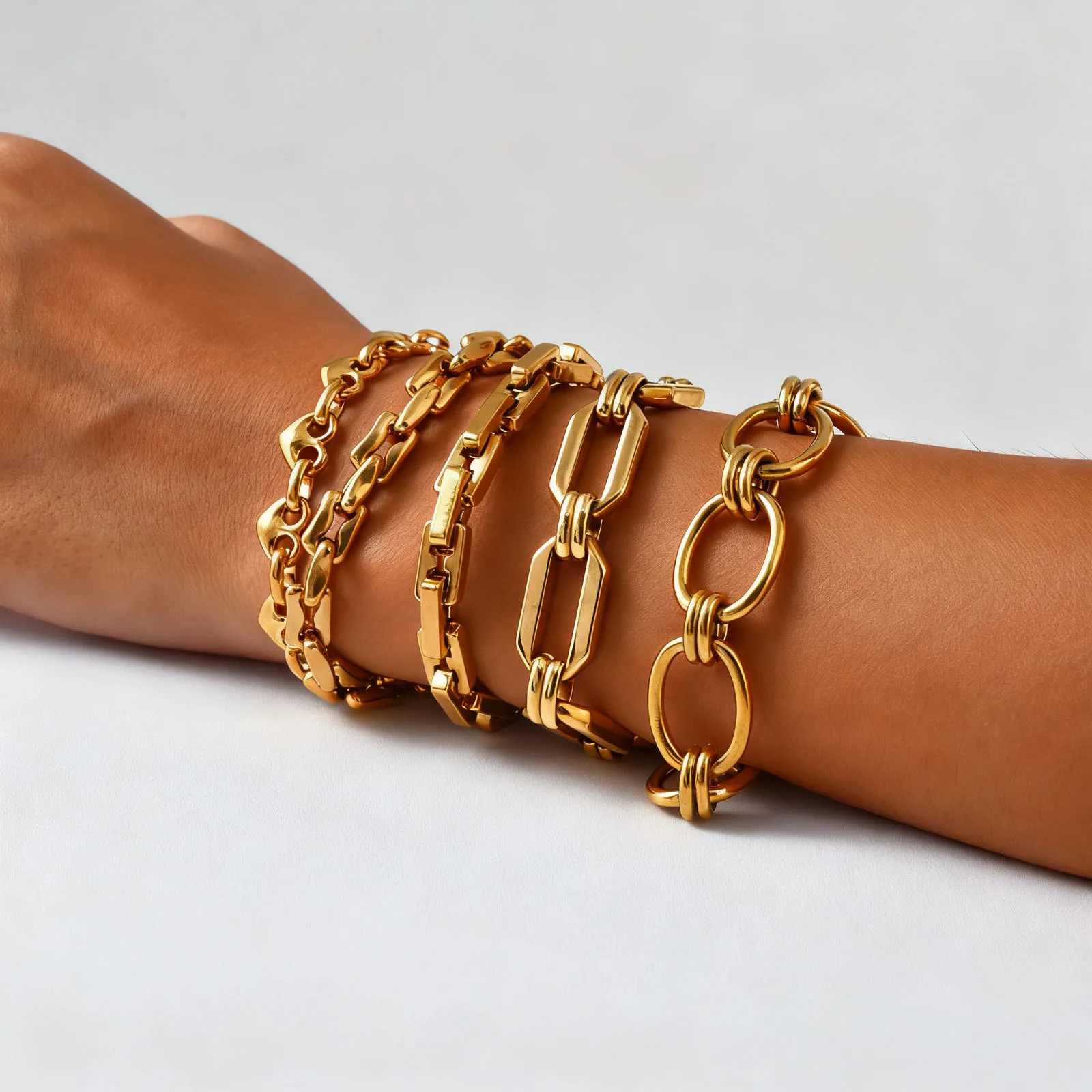 Minimalist Stainless Steel Chunky Chain Bracelet, Gold Color Stackable Thick Chain Bracelet, Waterproof Party Jewelry for Women