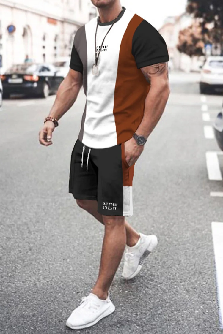 Sommer Männer setzt Shorts Outfits männliche Kleidung Straße T-Shirt zweiteiligen 3D-Druck lässig O-Ausschnitt Trainings anzug übergroße Strand Sport bekleidung – Detail 12