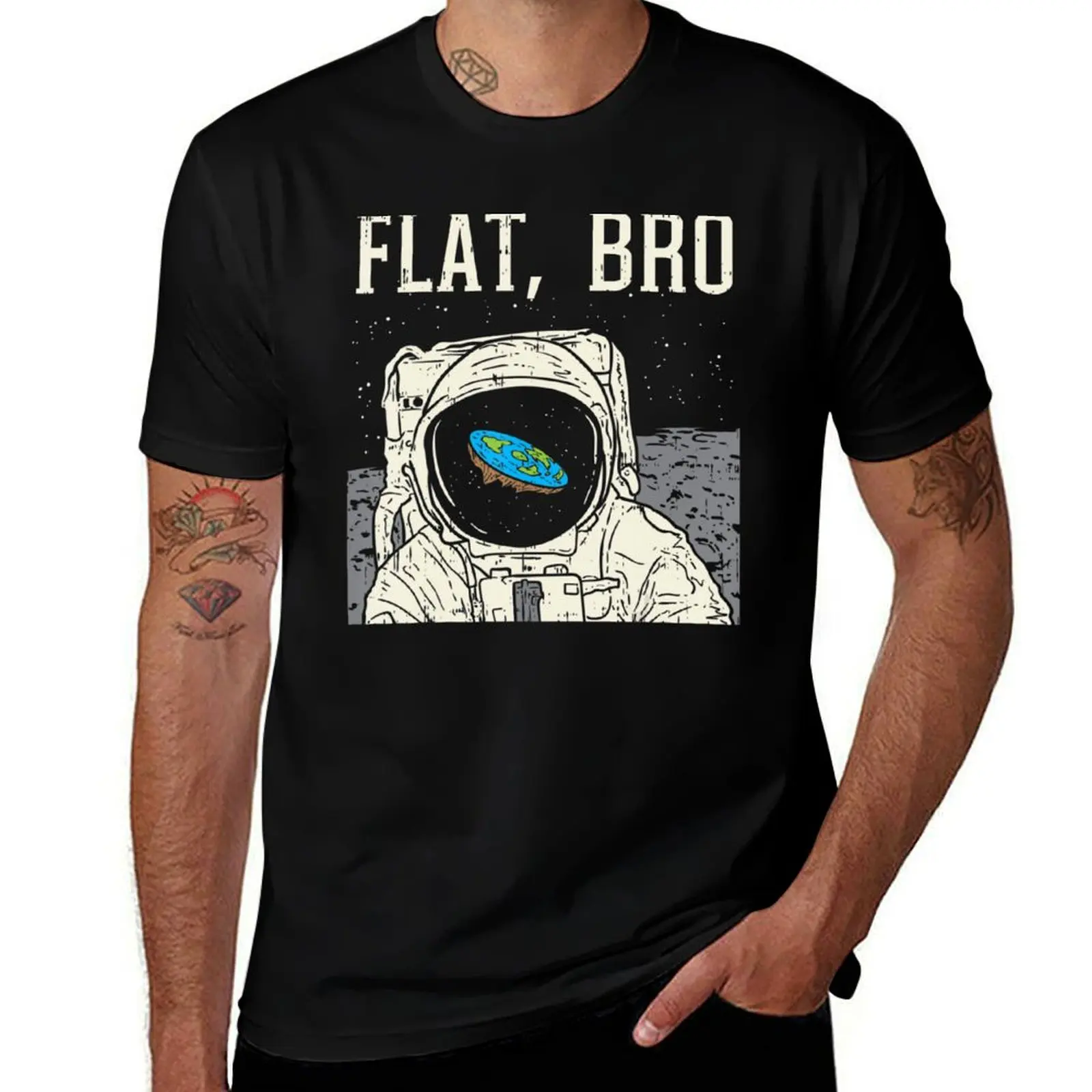 Flat Bro Astronaut Space Funny Earth Conspiracy Theory T-Shirt Work Wear Lightweight Tee T-Shirt
