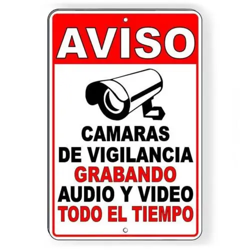Spanish Aviso 24 Hour AUDIO Video Surveillance Camera Metal Sign SS09