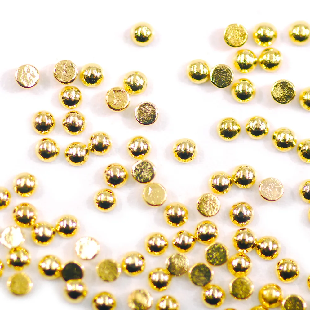 1000 Stück Metall-Halbkugelnagelnieten – Flache, massive Stahlkugeln, Gold & Silber, 4-farbige Nagelkunst-Dekoration – Detail 5