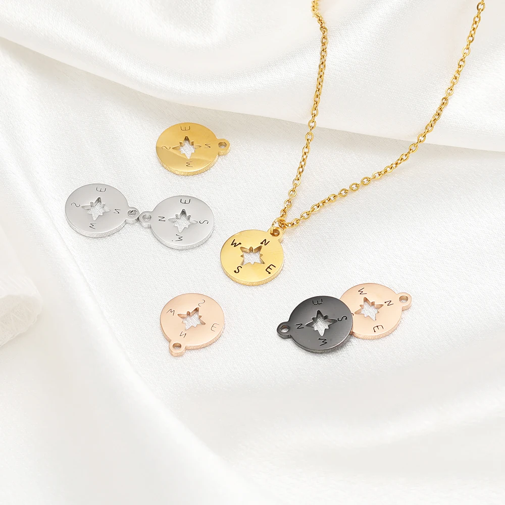 5 قطعة مقاوم للماء الفولاذ المقاوم للصدأ الجوف البوصلة سحر المعلقات المستديرة DIY بها بنفسك مجوهرات الأزياء صنع قلادة القرط الملحقات