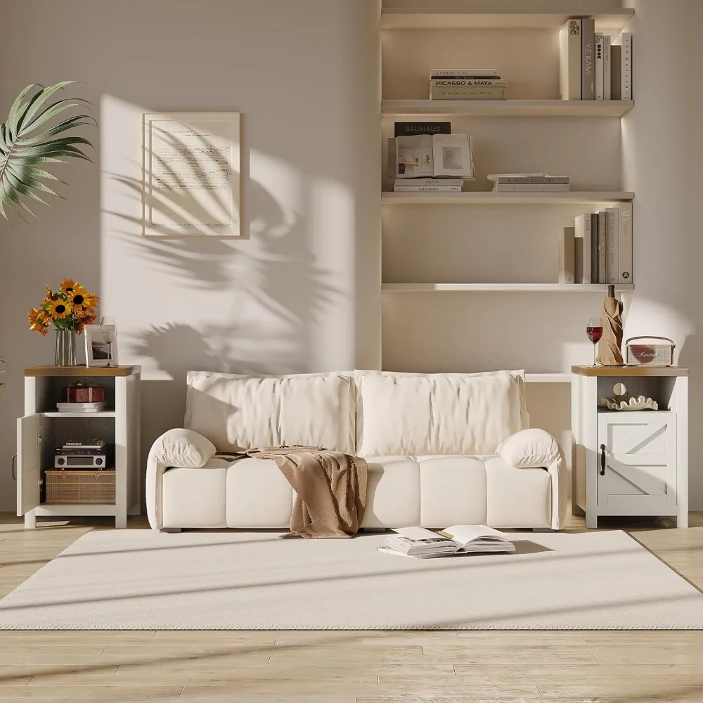 مجموعة منضدة محطة الشحن مكونة من قطعتين مع تصميم باب الحظيرة وطاولات نهاية التخزين لغرفة المعيشة وغرفة النوم