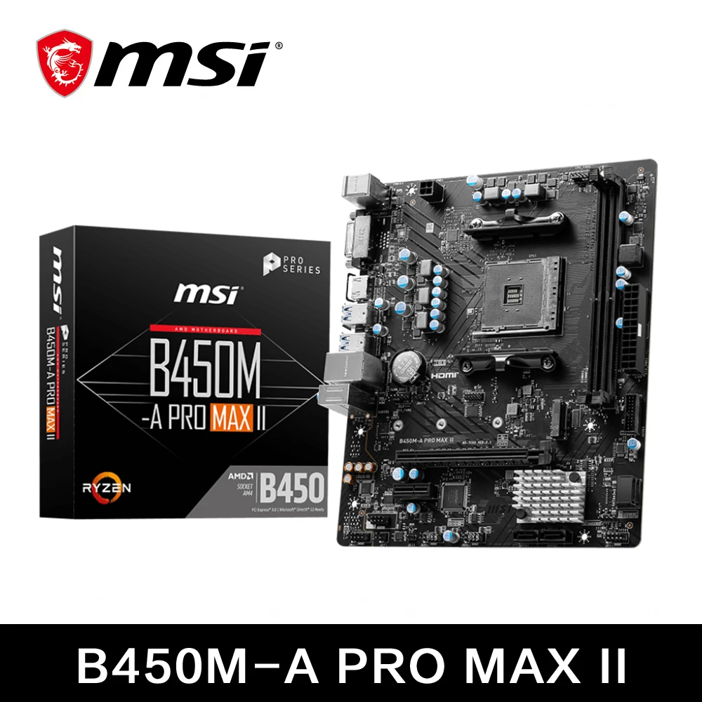 

MSI AMD B450M-A PRO MAX II New Motherboard Dual-channel DDR4 Memory M.2 SATAIII USB3.2 Support R9 CPU Socket AM4 Mainboard