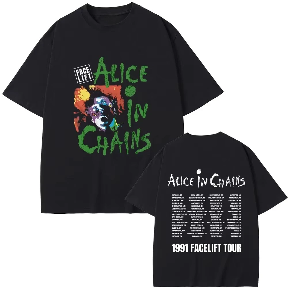 

Рок-группа Alice in Chains Face Lift Tour 1991, футболка для мужчин и женщин, повседневная футболка большого размера в стиле панк, мужские модные футболки из чистого хлопка