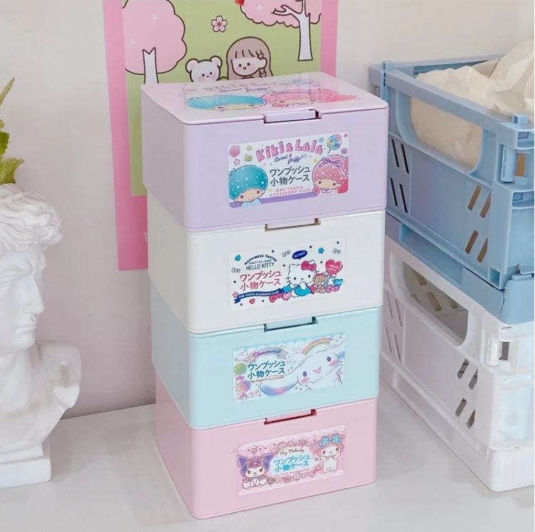 Kawaii Anime Cinnamoroll Kuromi Cute Cartoon Cotton Swab Storage Box Cosmetics Storage Box My Melody HelloedKittys Girly Heart