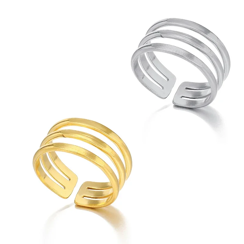 Aesthetic Stainless Steel Smooth Multilayer Rings For Women Geometric Wedding Couple Rings Opening Adjustable Jewelry Gifts image 5