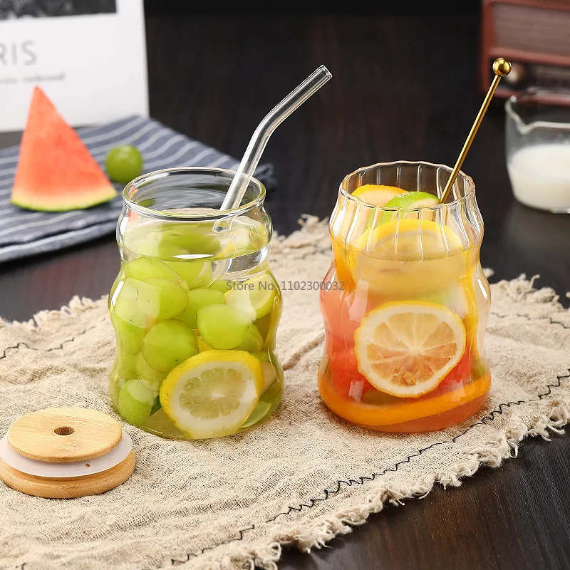 450ml Transparent Glass Cup with Reusable Straw Coke Cup  Water Juice Glass Beer Can Coffee Mug Drinkware Kitchen Accessories