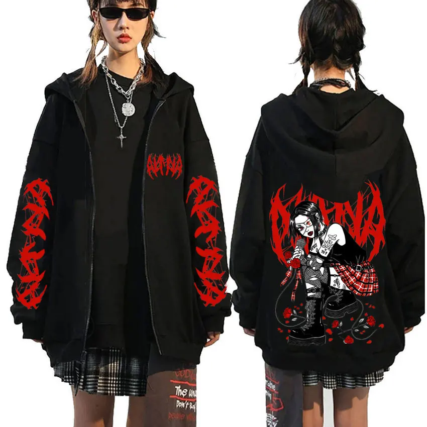 

Japanese Anime Black Stones Nana Osaki Zipper Hoodie Men Women Manga Hip Hop Gothic Zip Up Jacket Male Vintage Zip Up Sweatshirt