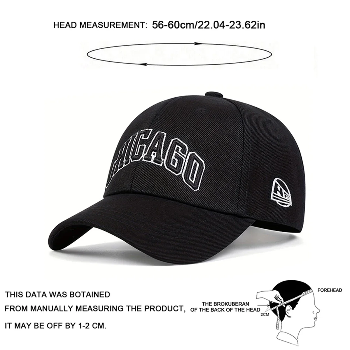 للجنسين شيكاغو إلكتروني التطريز قبعات البيسبول قابل للتعديل قبعات عادية الربيع والخريف في الهواء الطلق واقية من الشمس قبعة قبعة رياضية