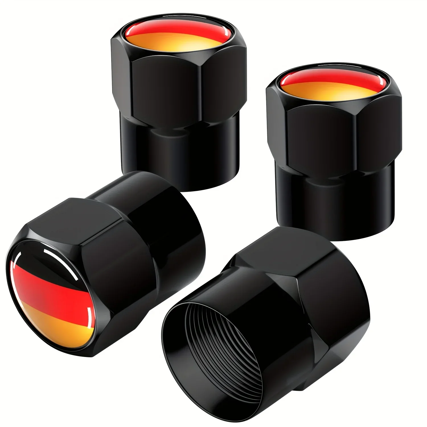 4pcs Aluminum Tire Valve Caps, Dust-Proof Sealed Valve Cap Set with German Flag Design for Car, Bicycle & Truck
